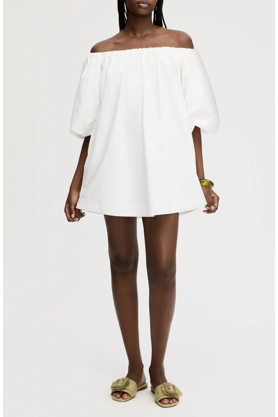 Sam Edelman Bubble Sleeve Off the Shoulder Cotton Poplin Mini Dress - S